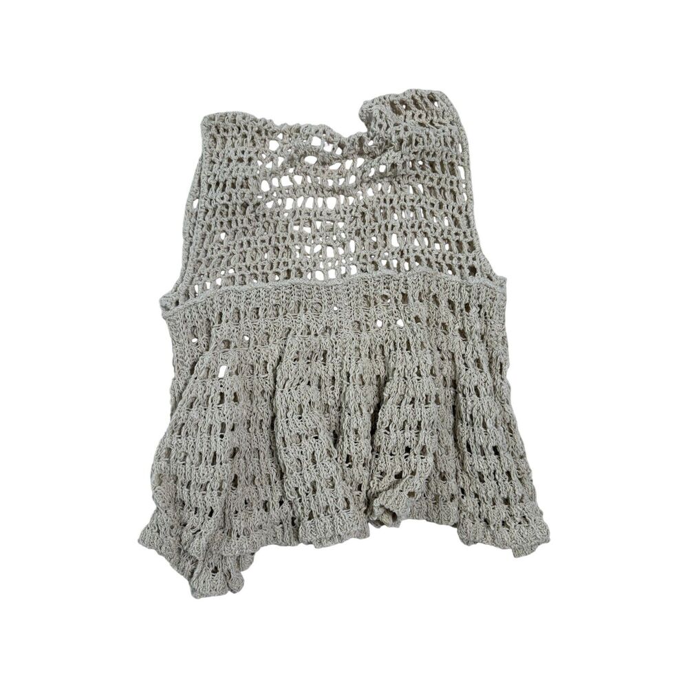 Free People Cream Open-Knit Crochet Lace-Up Front Flared Boho Fairy Grunge Top M - Picture 6 of 7